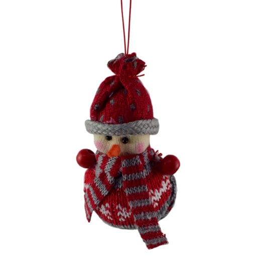 Figurina decorativa de agatat realizata din material textil pentru bradul de Craciun - Om de zapada