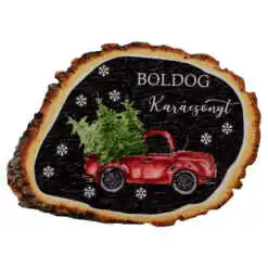 Tablita decorativa realizata din lemn - Design cu mesajul "Boldog Karacsonyt" (Model 2)