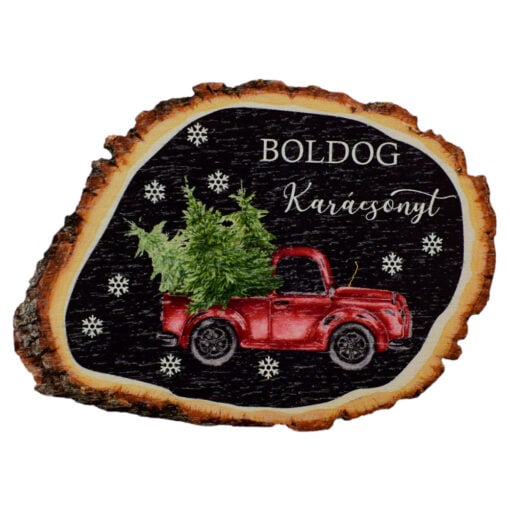 Tablita decorativa realizata din lemn - Design cu mesajul "Boldog Karacsonyt" (Model 2)