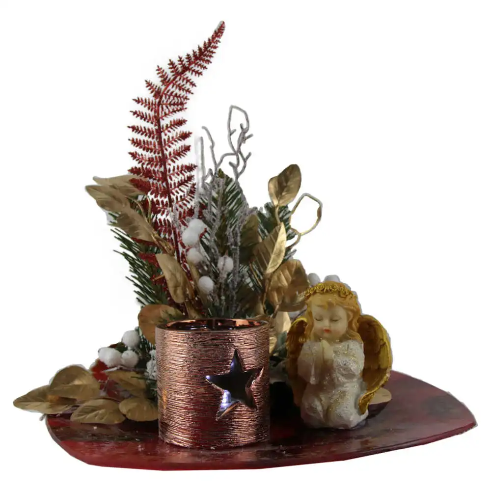Decoratiune de masa pentru Craciun cu candela si ingeras 33x36 CM Decoratiune de masa pentru Craciun cu candela si ingeras 33x36 CM
