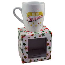 Cana de craciun realizata din ceramica in cutie cadou - Design Craciun cu mesajul "Merry Christmas"