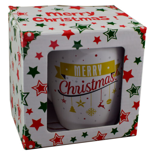 Cana de craciun realizata din ceramica in cutie cadou - Design Craciun cu mesajul "Merry Christmas"