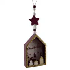 Decoratiune de agatat realizat din lemn in forma casuta pentru Craciun - Design cu inscriptia "Christmas" - 2 modele