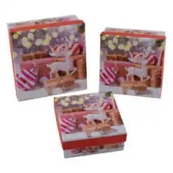 Set 3 cutii patrate pentru cadouri - Design Craciun - Diverse modele (Model 2)