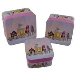 Set 3 cutii patrate pentru cadouri - Design Craciun - Diverse modele (Model 1)