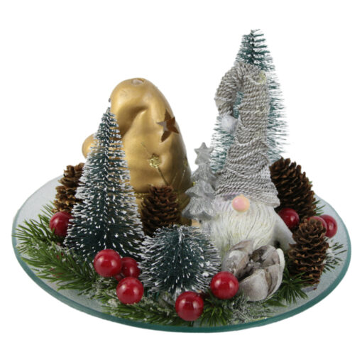 Decoratiune Craciun pentru masa cu spiridus si candela ceramica 20x16 CM