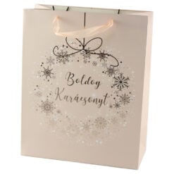 Punga cadou din hartie 26x32 CM - "Merry Christmas" Roz