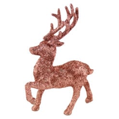 Figurina Craciun Ren din plastic cu glitter pink 13 CM
