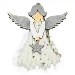 Ornament de brad din lemn Inger cu glitter 16 CM