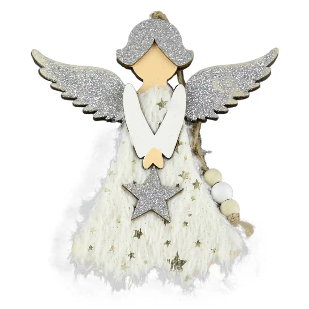 Ornament de brad din lemn Inger cu glitter 16 CM