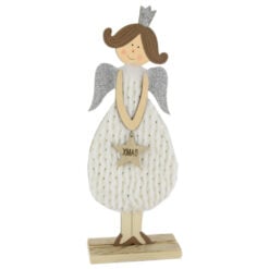 Figurina Craciun Ingeras din lemn cu steluta Xmas 30 CM - Argint