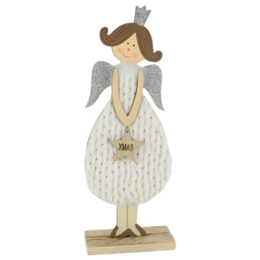 Figurina Craciun Ingeras din lemn cu steluta Xmas 30 CM - Argint
