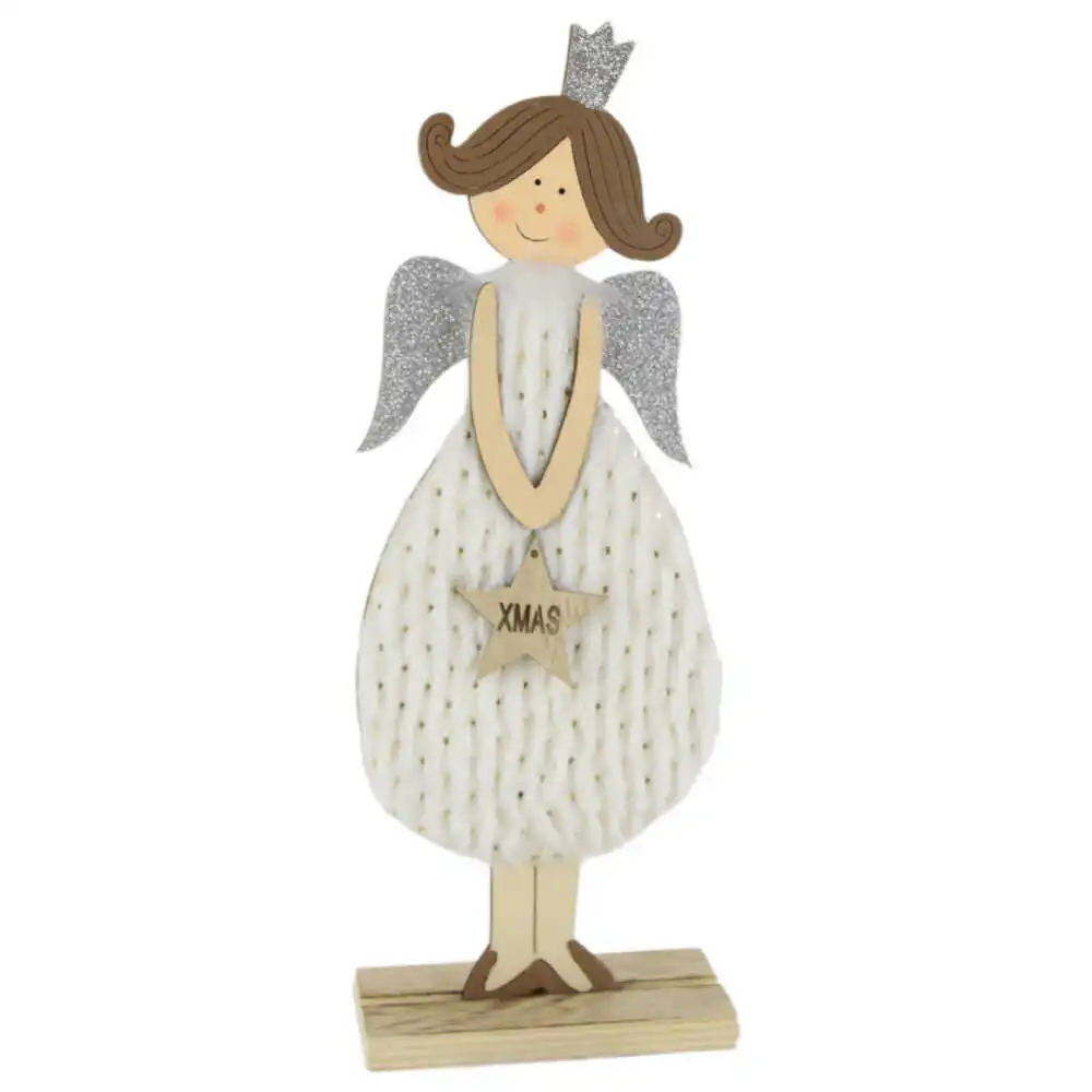 Figurina Craciun Ingeras din lemn cu steluta Xmas 30 CM - Argint