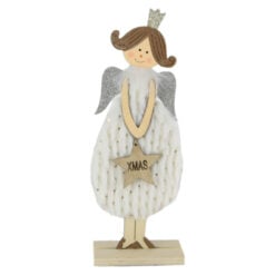 Figurina Craciun Ingeras din lemn cu steluta Xmas 23 CM - Argint