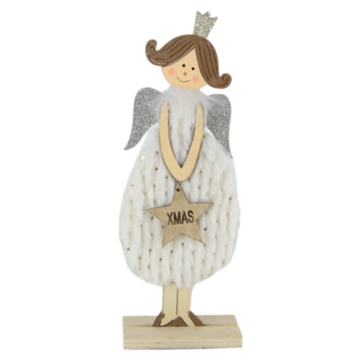 Figurina Craciun Ingeras din lemn cu steluta Xmas 23 CM - Argint