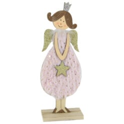 Figurina Craciun Ingeras din lemn cu steluta 23 CM - Aur