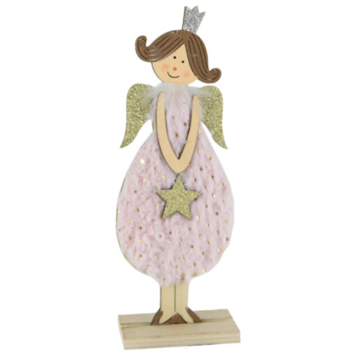Figurina Craciun Ingeras din lemn cu steluta 23 CM - Aur
