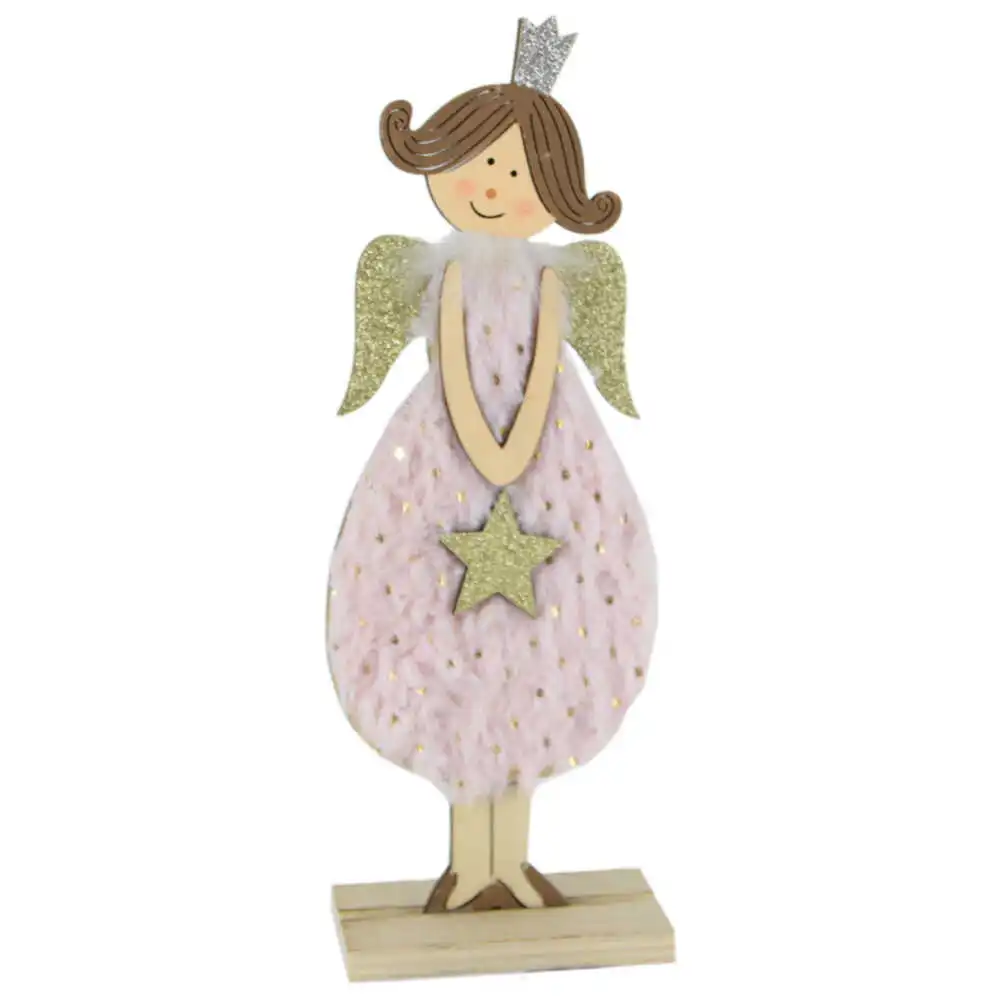 Figurina Craciun Ingeras din lemn cu steluta 23 CM - Aur