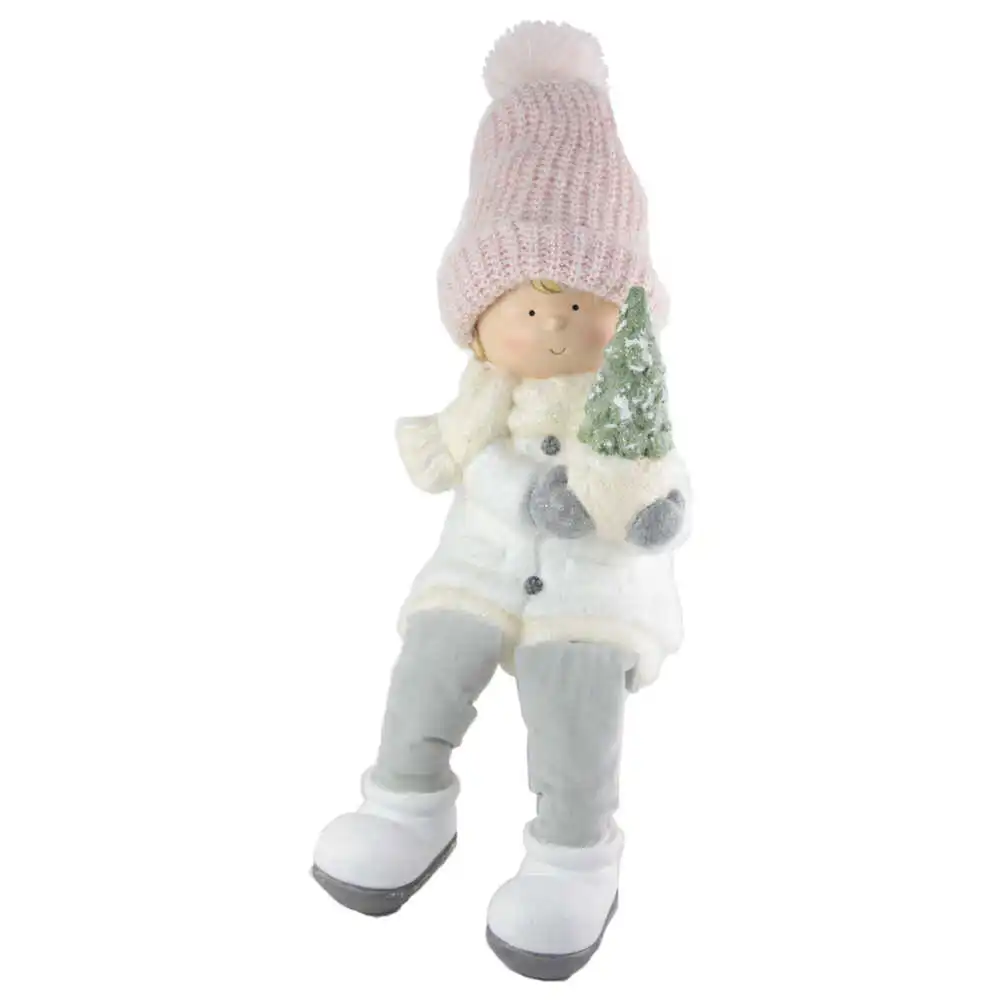 Figurina copil din ceramica cu picioare atarnatoare si brad 38 CM Figurina copil din ceramica cu picioare atarnatoare si brad 38 CM