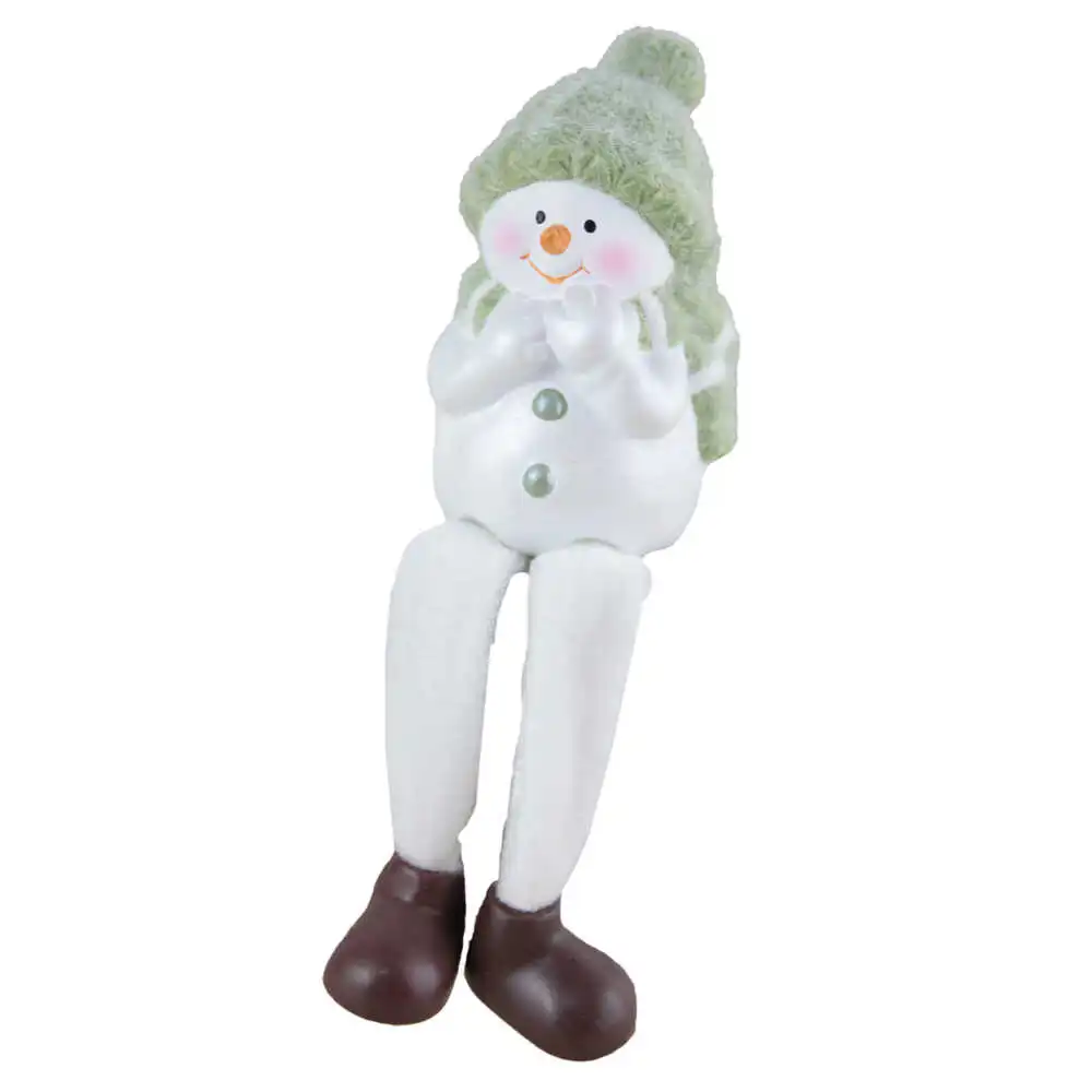 Figurina Om de zapada din ceramica cu picioare textil 8 CM Figurina Om de zapada din ceramica cu picioare textil 8 CM
