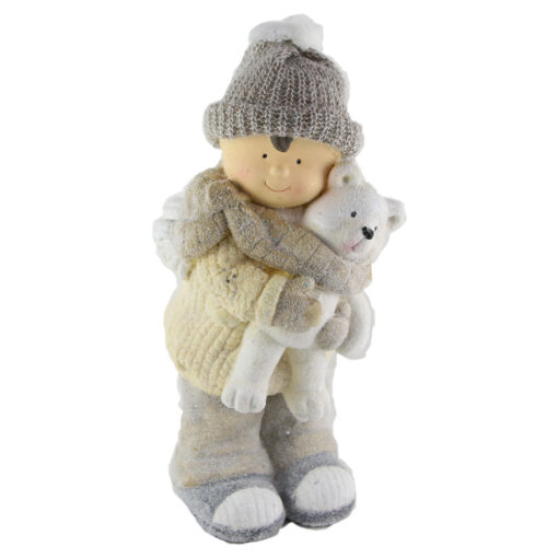 Figurina Craciun Copil din ceramica cu ren/ursulet 48 CM