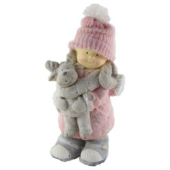 Figurina Craciun Copil din ceramica cu ren/ursulet 48 CM