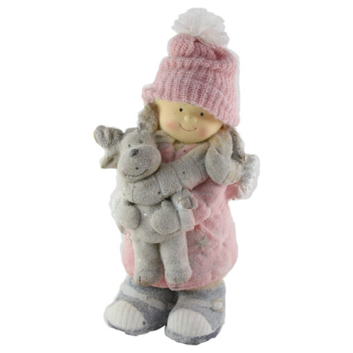Figurina Craciun Copil din ceramica cu ren/ursulet 48 CM