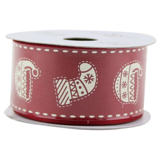 Rola panglica satin cu sarma 38 mm x 6.4 m - Bordo cu sosete