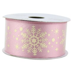 Rola panglica satin cu sarma 38 mm x 6.4 m - Fulgi de nea Pink
