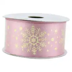 Rola panglica satin cu sarma 38 mm x 6.4 m - Fulgi de nea Pink