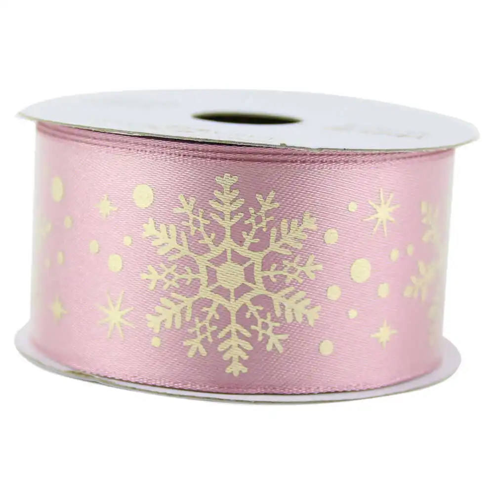 Rola panglica satin cu sarma 38 mm x 6.4 m - Fulgi de nea Pink