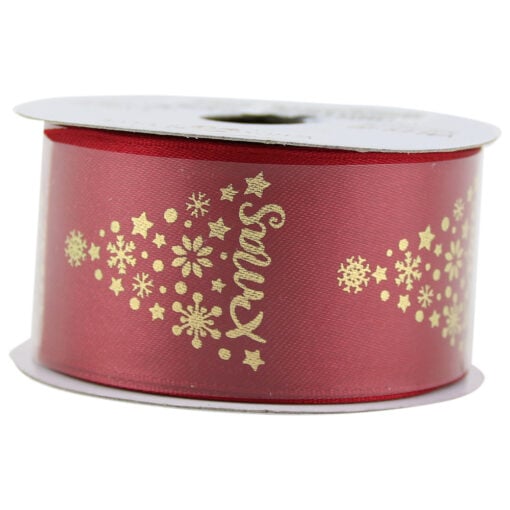 Rola panglica satin cu sarma 38 mm x 6.4 m - Bordo Xmas