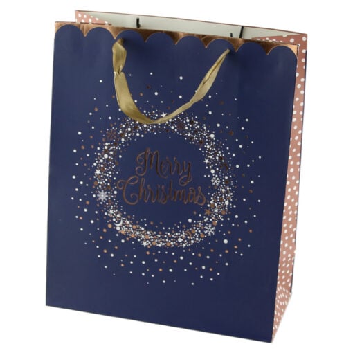 Punga cadou Craciun din hartie 26x32 CM - "Merry Christmas"  Blau
