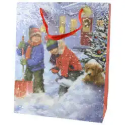Punga cadou Craciun 26x32 CM - Copii cu catelus