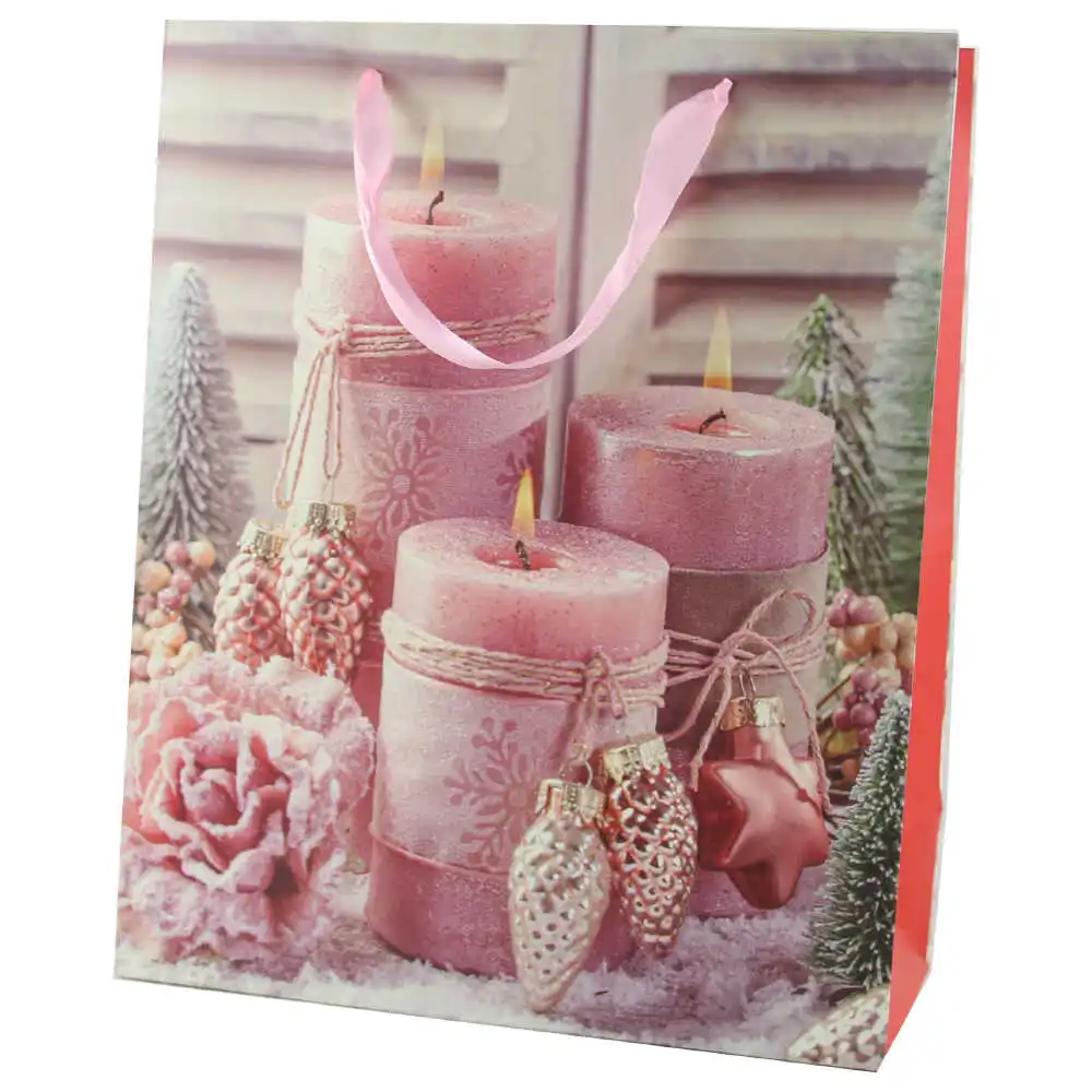 Punga cadou Craciun 26x32 CM - Lumanari rose Punga cadou Craciun 26x32 CM - Lumanari rose