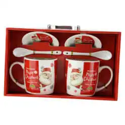 Set 2 cani cu farfurii si lingurite din ceramica ?Warm Wishes?- Mos Craciun