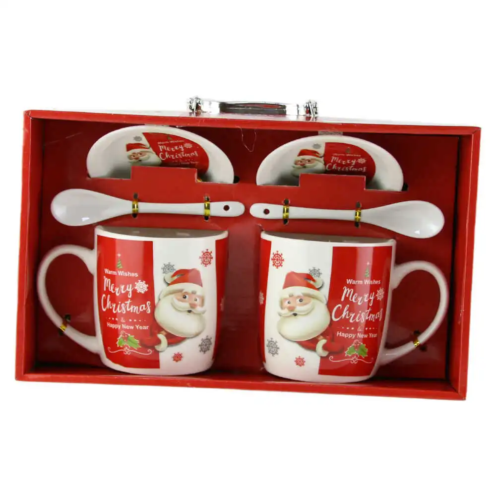 Set 2 cani cu farfurii si lingurite din ceramica ?Warm Wishes?- Mos Craciun