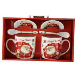 Set 2 cani cu farfurii si lingurite din ceramica ?Warm Wishes?- Mos Craciun