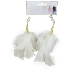 Set 2 ornamente brad cu pene si margele 20 CM - Roz/Alb