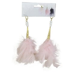 Set 2 ornamente brad cu pene si margele 20 CM - Roz/Alb