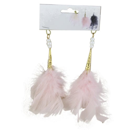 Set 2 ornamente brad cu pene si margele 20 CM - Roz/Alb
