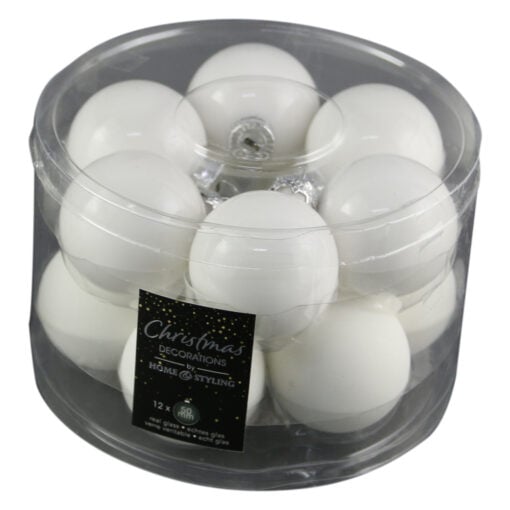 Set 12 globuri pentru brad din plastic White 5 CM
