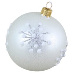 Glob pentru brad din sticla cu glitter 8 CM - Fulg de nea