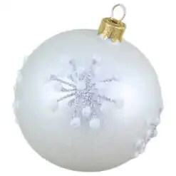 Glob pentru brad din sticla cu glitter 8 CM - Fulg de nea