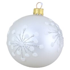 Glob pentru brad din sticla cu glitter 8 CM - Fulg de nea