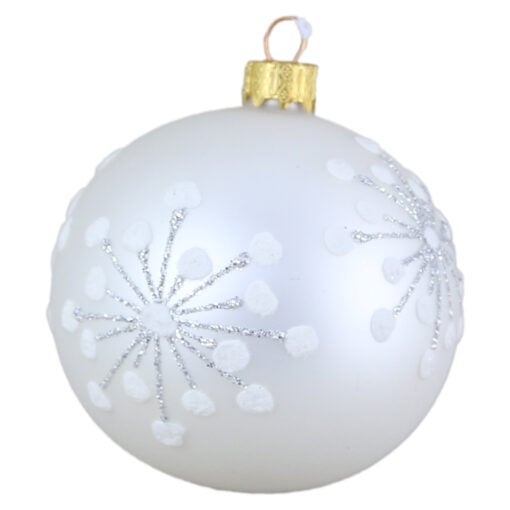 Glob pentru brad din sticla cu glitter 8 CM - Fulg de nea