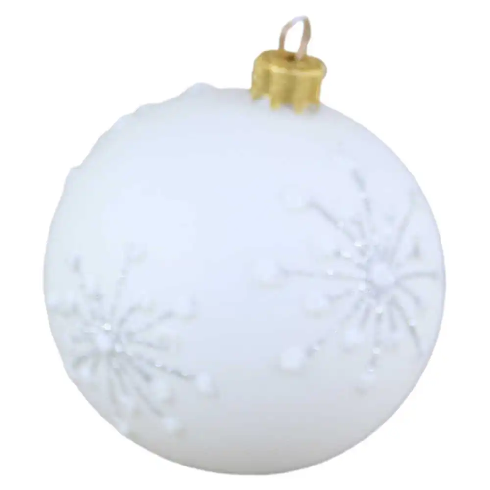 Glob pentru brad din sticla cu glitter 8 CM - Fulg de nea