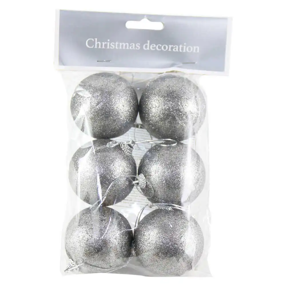 Set 6 globuri din plastic cu glitter 6 CM