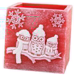 Lumanare de Craciun tip lampion cu bufnite 11x11 CM - Winter Owl Red