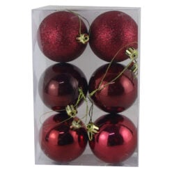 Set 6 globuri pentru brad din plastic bordo 6 CM